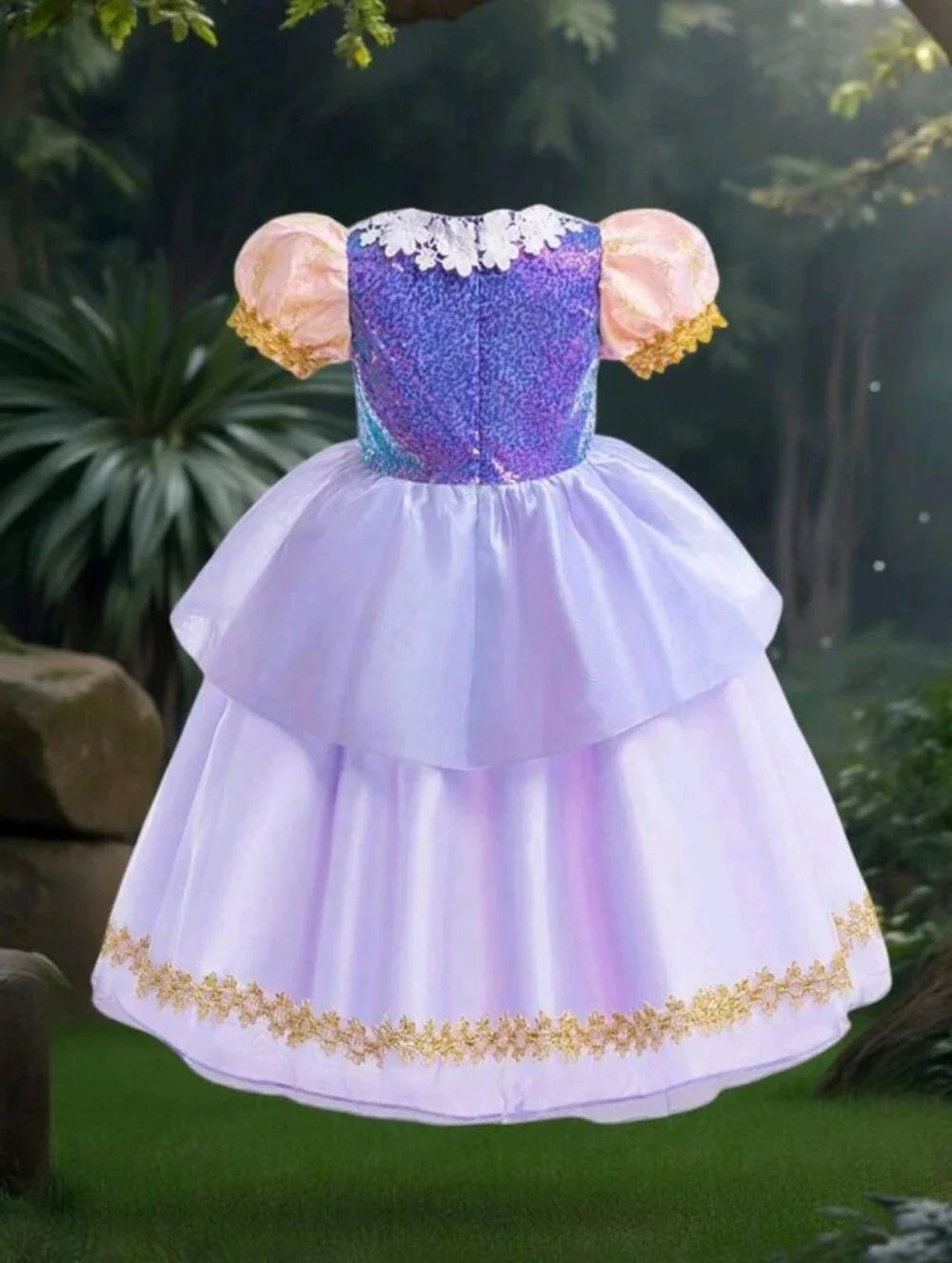 Lavender Princess Costume Dress with Gold Trim - Kids